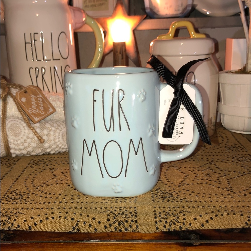Rae Dunn FUR MOM Mug Light Blue/Raised Paw Prints